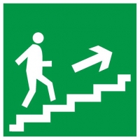 Пожарный знак "Направление к эвакуационному выходу по лестнице вверх" (E15)