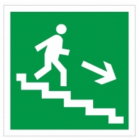 Пожарный знак "Направление к эвакуационному выходу по лестнице вниз" (E13)